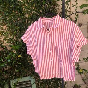 Red and White Striped Button-Up Shirt